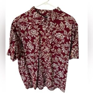 Cherokee Hawaiian Short Sleeve Shirt Burgundy Floral XL
